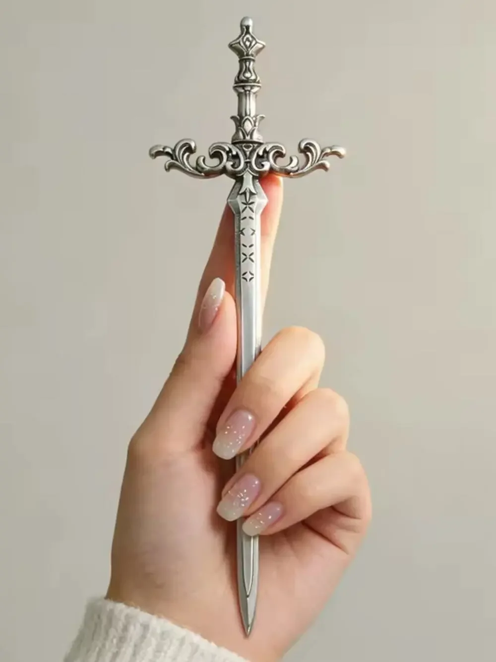 Silver Viking Celtic Sword Hair Stick Ornate Medieval Hair Accessory